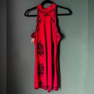 Express Red Maxi Dress with Black Floral Burnout